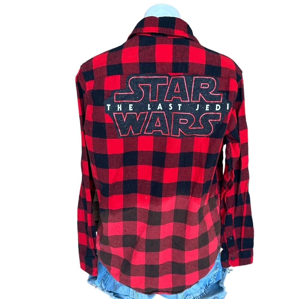 Star Wars Last Jedi Plaid Flannel Shirt MEDIUM Red Shacket Oversized One of Kind